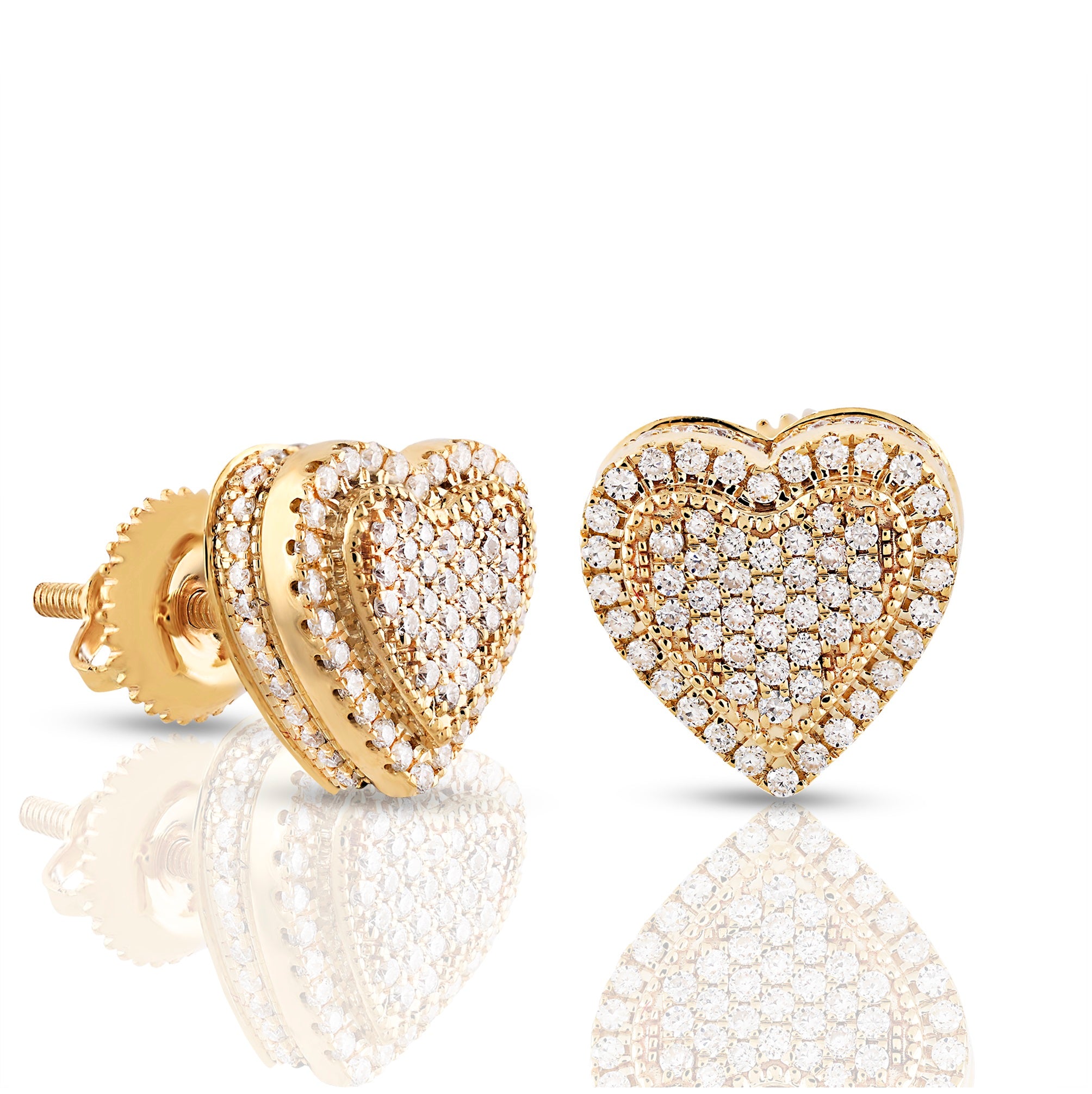 0.38 CT-Diamond Yellow Gold Double Heart Stud Earrings