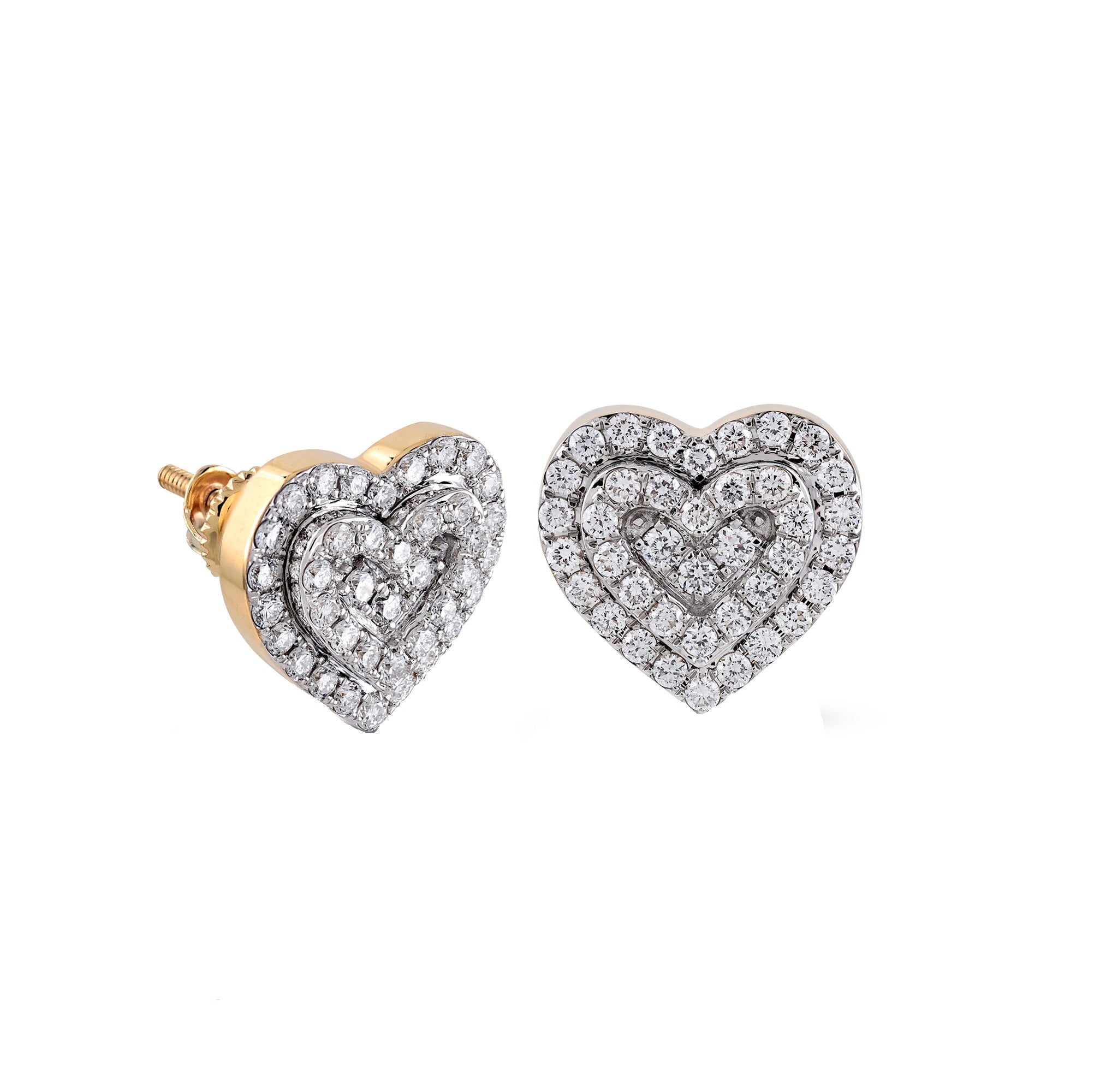 Yellow Gold Round Diamond Heart Shape Stud Earring for Women's