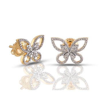 Yellow Gold Round Diamond Butterfly Stud Earring