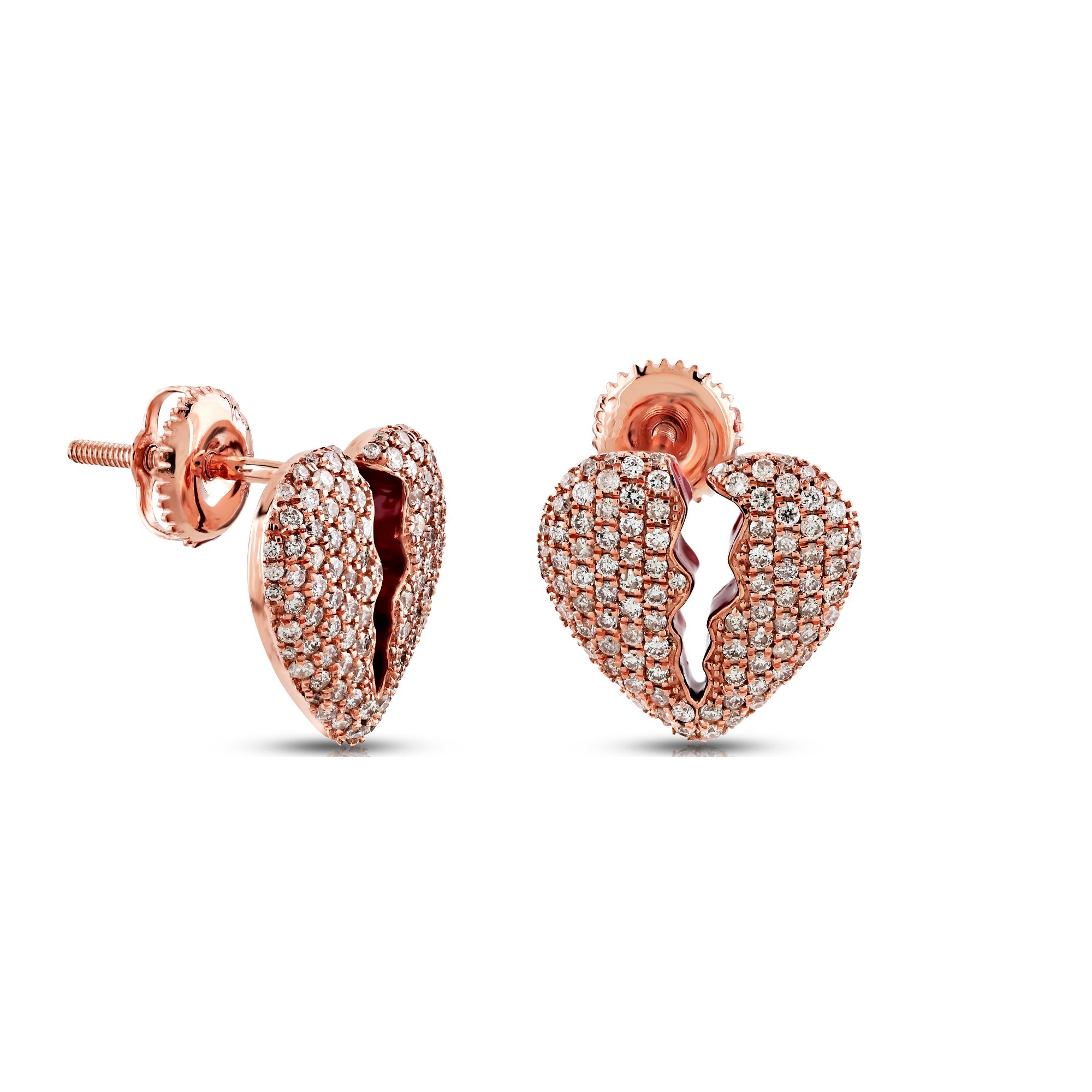 Rose Gold Round Diamond Broken Heart Stud Earrings