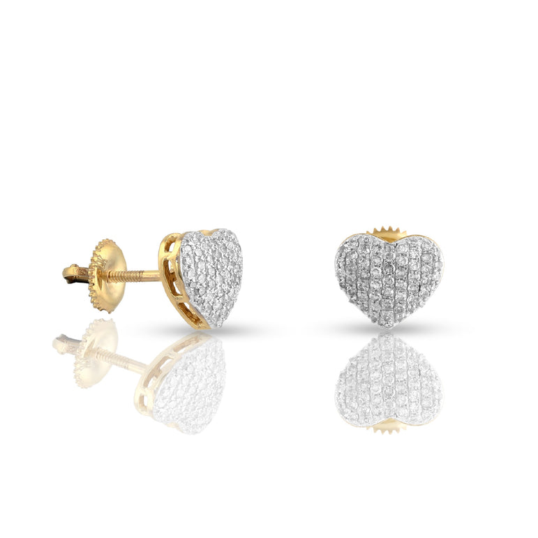 0.35Ct Diamond Cluster Yellow Gold Heart Stud Earrings