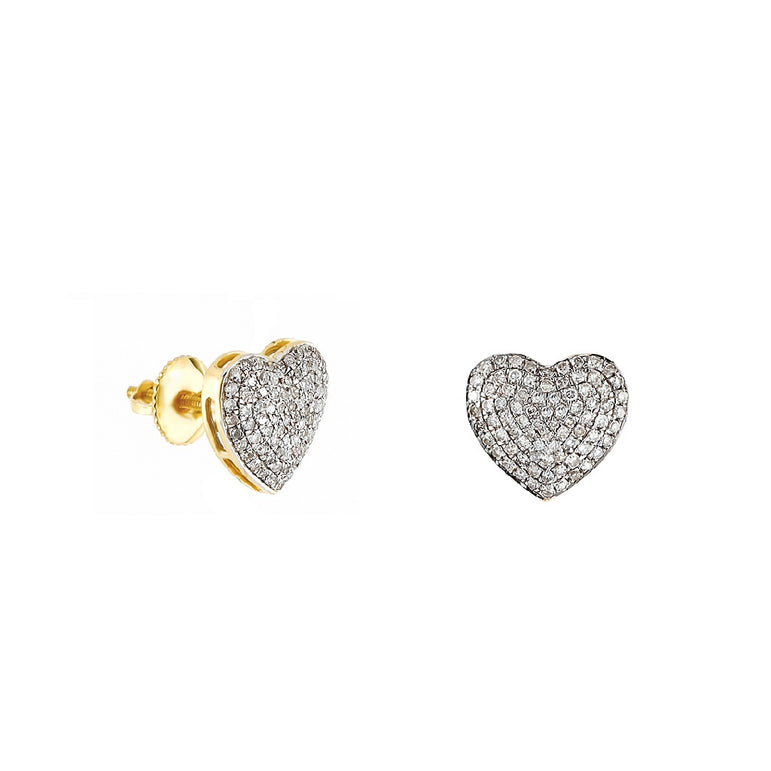 0.58Ct Round Diamond Cluster Yellow Gold Heart Earrings