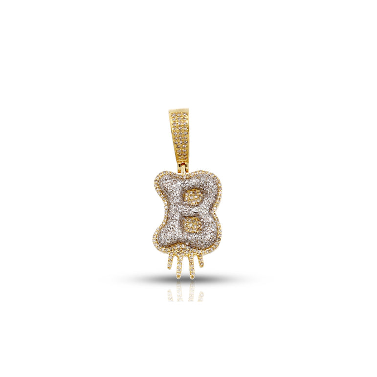 Yellow Gold Round Diamond Cluster Initial Pendant