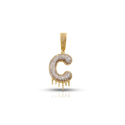 Yellow Gold Round Diamond Cluster Initial Pendant