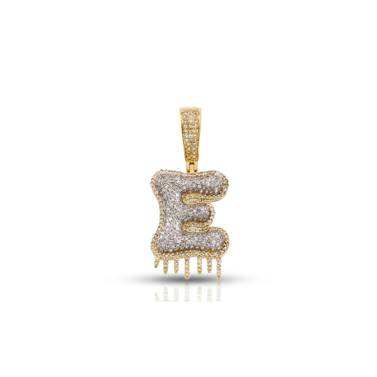 Yellow Gold Round Diamond Cluster Initial Pendant