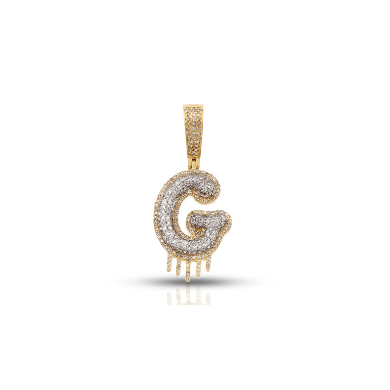 Yellow Gold Round Diamond Cluster Initial Pendant