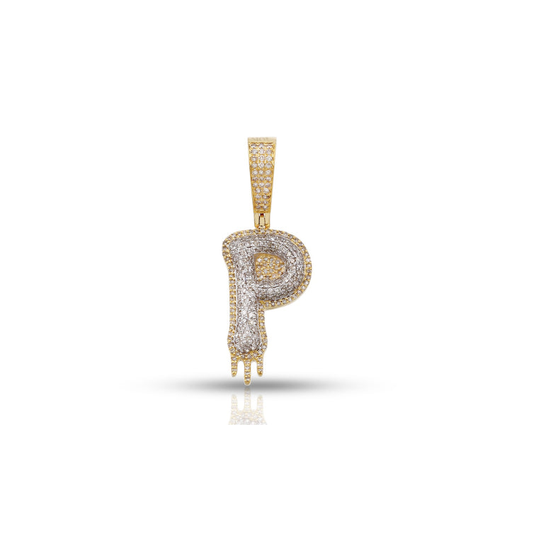 Yellow Gold Round Diamond Cluster Initial Pendant