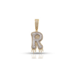 Yellow Gold Round Diamond Cluster Initial Pendant