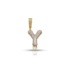 Yellow Gold Round Diamond Cluster Initial Pendant