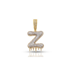 Yellow Gold Round Diamond Cluster Initial Pendant