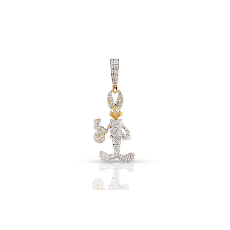 Yellow Gold White Diamond Bunny Pendant by Rafaela Jewelry