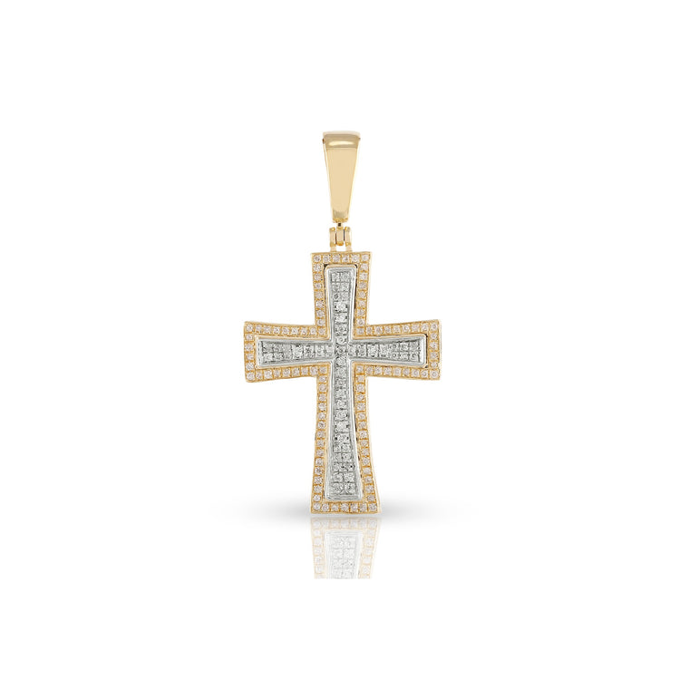 Yellow Gold Round Diamond Men's Cross Pendant by Rafaela Jewelry