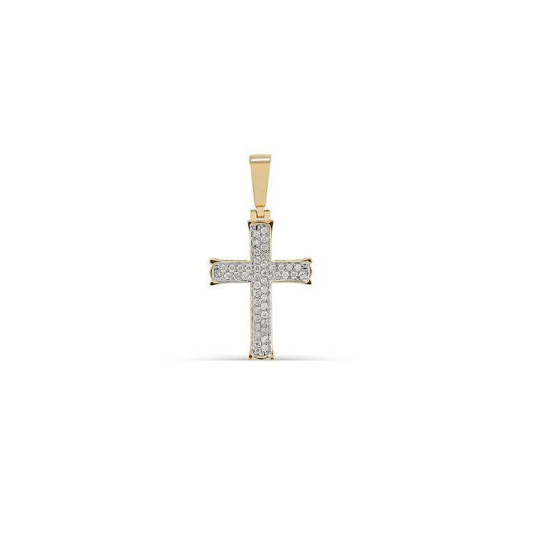 Yellow Gold Round Diamond Cluster Cross Pendant