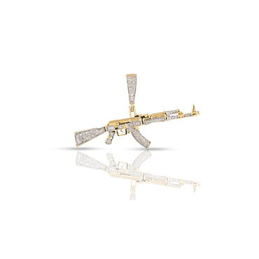 Yellow Gold White Diamond AKM Gun Pendant by Rafaela Jewelry