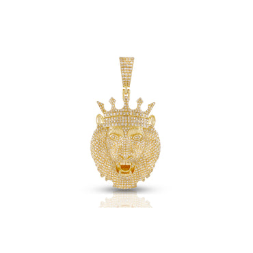 Yellow Gold Crown Lion Head Pendant by Rafaela Jewelry