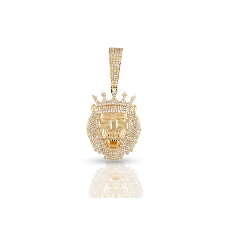 Yellow Gold Diamond Crown Lion Head Pendant by Rafaela Jewelry