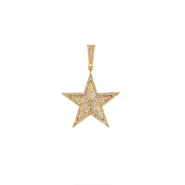 Yellow Gol Round Diamond Cluster Star Pendant