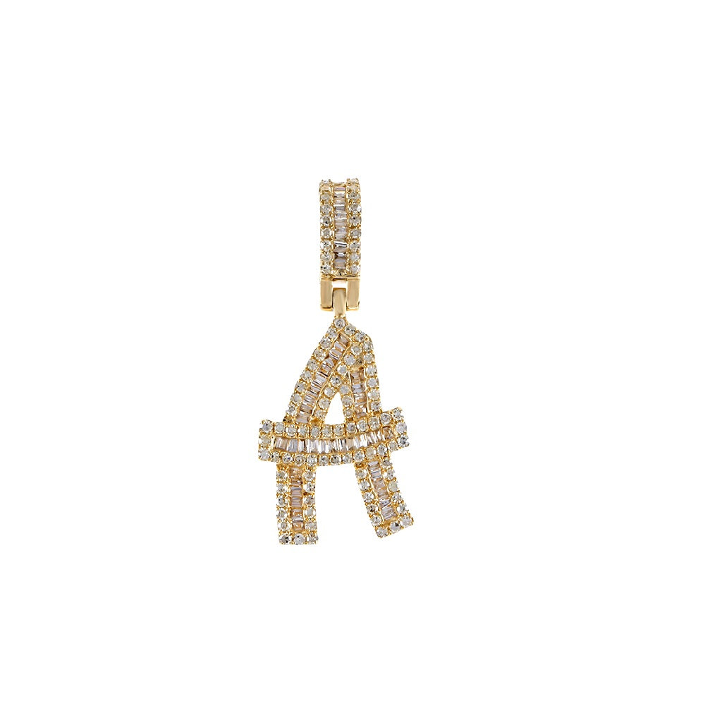 Yellow Gold Baguette Diamond Initial Letter 'A to Z' Pendant by Rafaela Jewelry