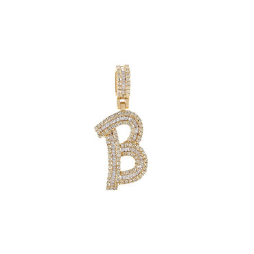 Yellow Gold Baguette Diamond Initial Letter 'A to Z' Pendant by Rafaela Jewelry