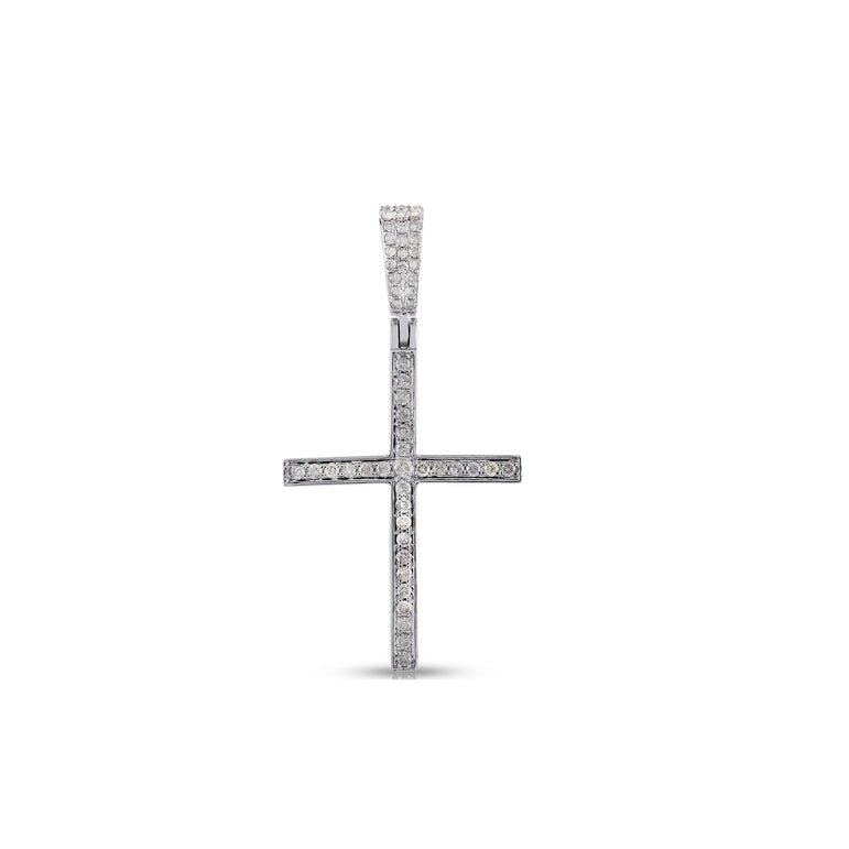 White Gold Round Diamond Pave Cross Pendant