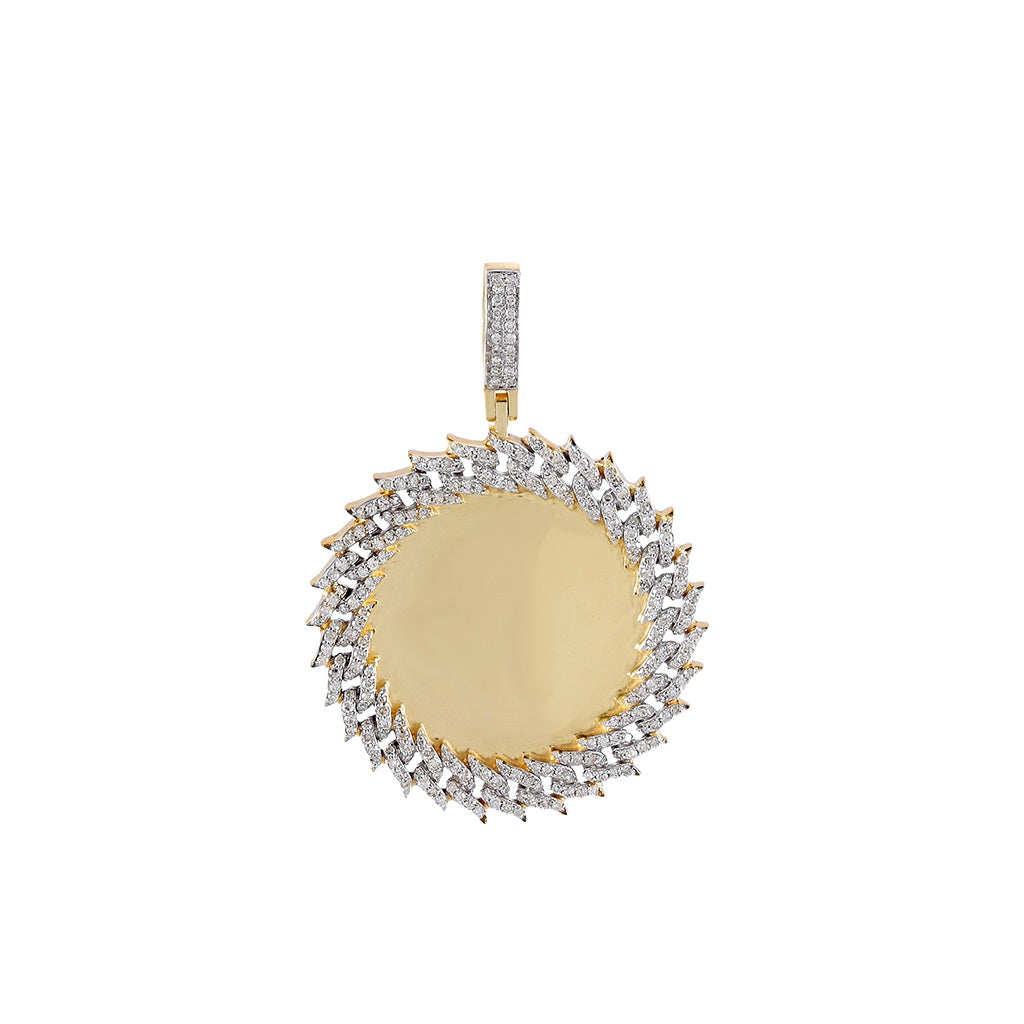 Yellow Gold Round Diamond Cuban Round Picture Pendant