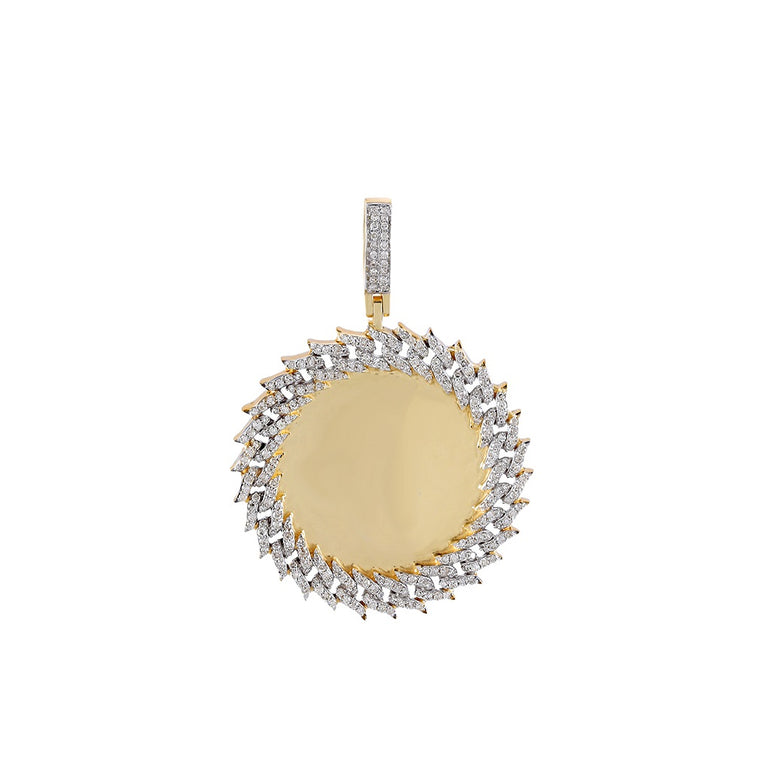 Yellow Gold Round Diamond Cuban Round Picture Pendant