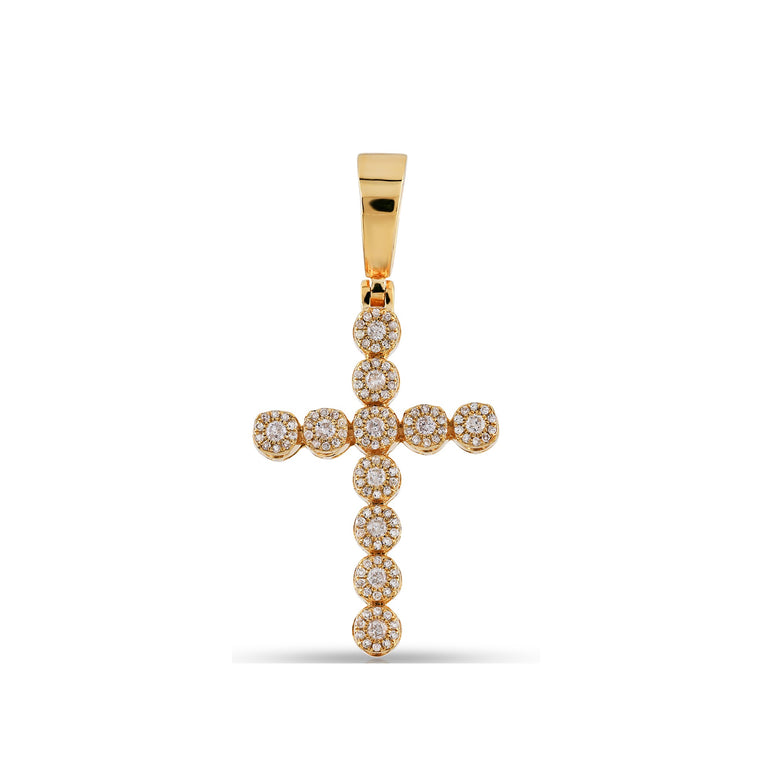 Yellow Gold Round Diamond Cross Pendant