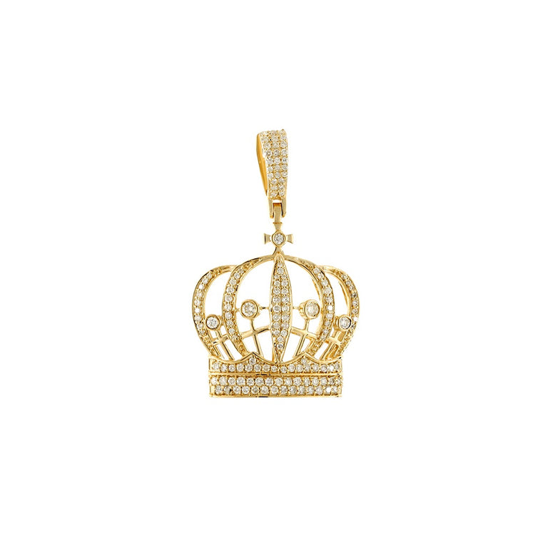 Yellow Gold Diamond King Crown Pendant by Rafaela Jewelry