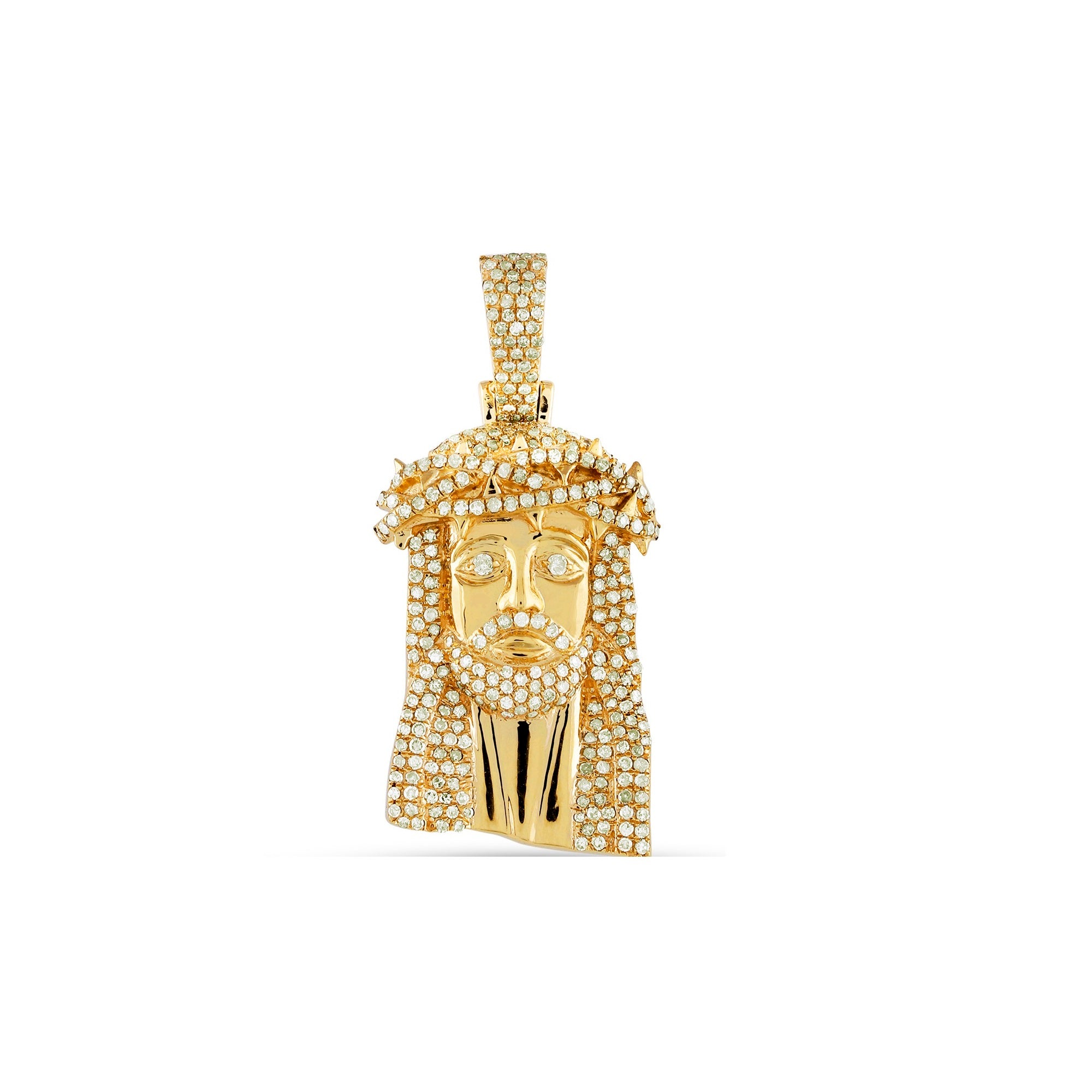 Yellow Gold Round Diamond Jesus Face Pendant