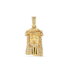 Yellow Gold Round Diamond Jesus Face Pendant