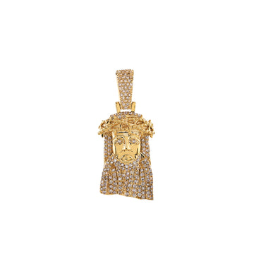 Yellow Gold Round Diamond Cluster Jesus Face Pendant