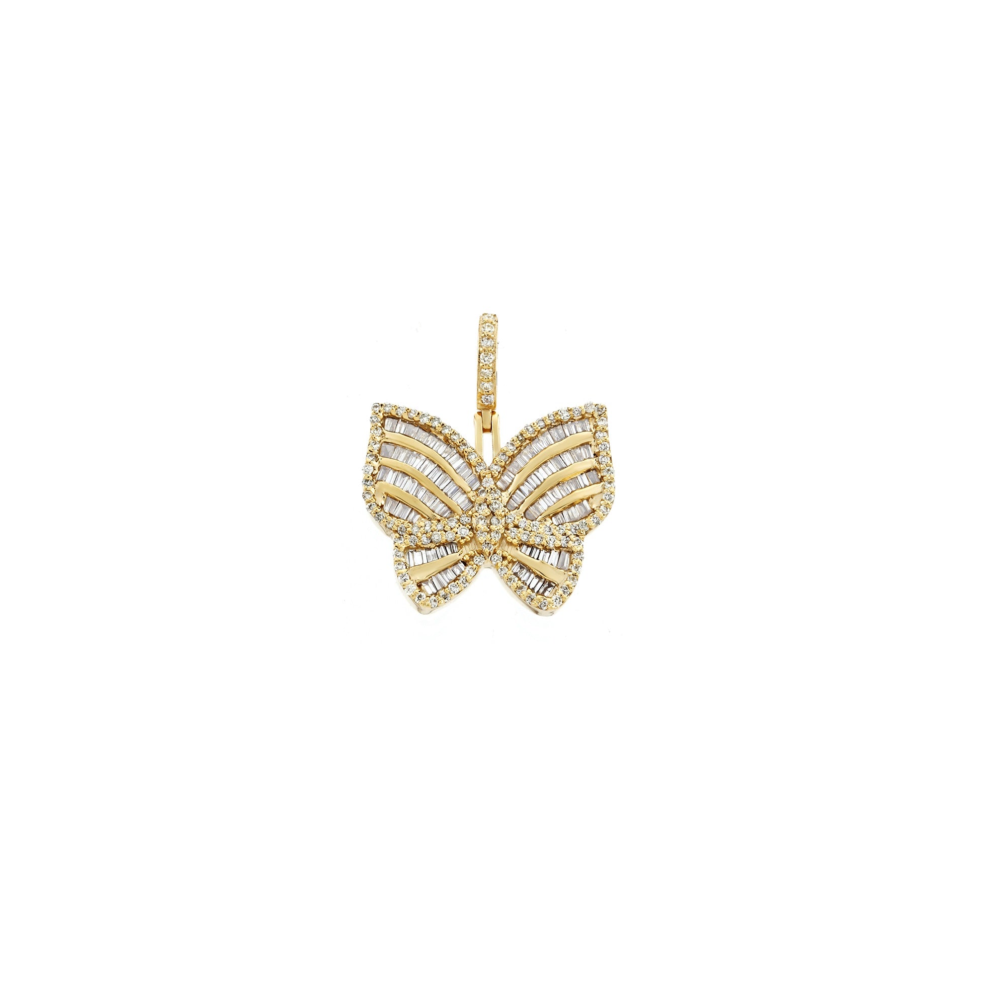 Yellow Gold Baguette Diamond Butterfly Earrings by Rafaela Jewelry