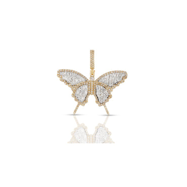 Yellow Gold White Baguette Diamond Butterfly pendant by Rafaela Jewelry