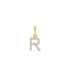 Yellow Gold Round Diamond Initial Letter Pendant