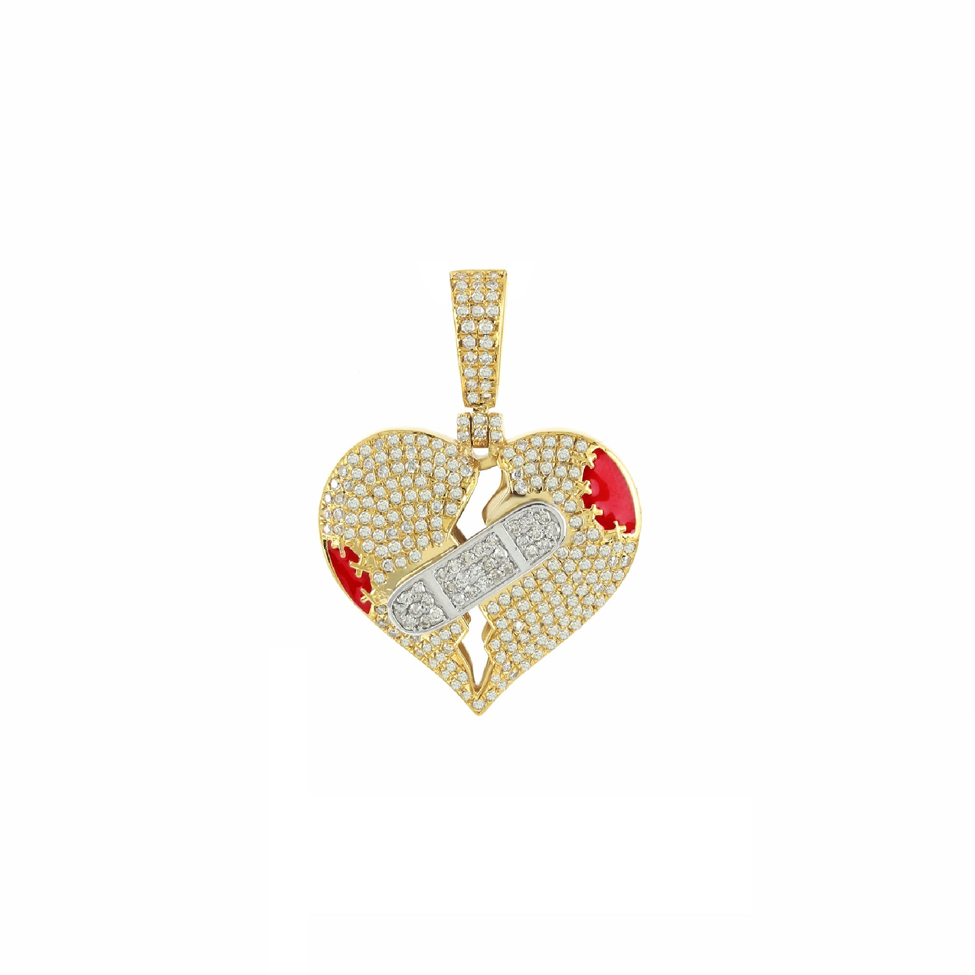 Yellow Gold Round Diamond Broken Heart Enamel Pendant