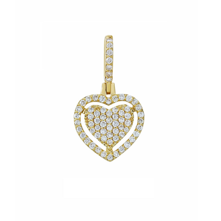 Yellow Gold Diamond Cluster Double Heart Pendant