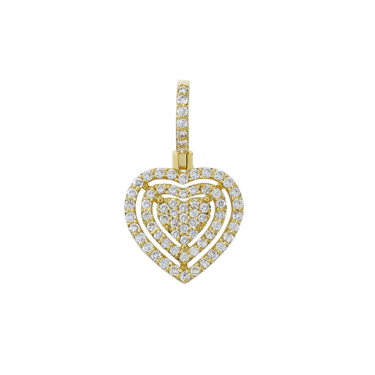 Yellow Gold Round Diamond Cluster Triple Heart Pendant