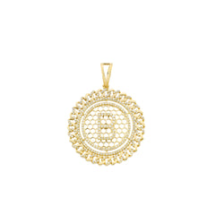 Yellow Gold Cuban Circle Initial Pendant With Diamond