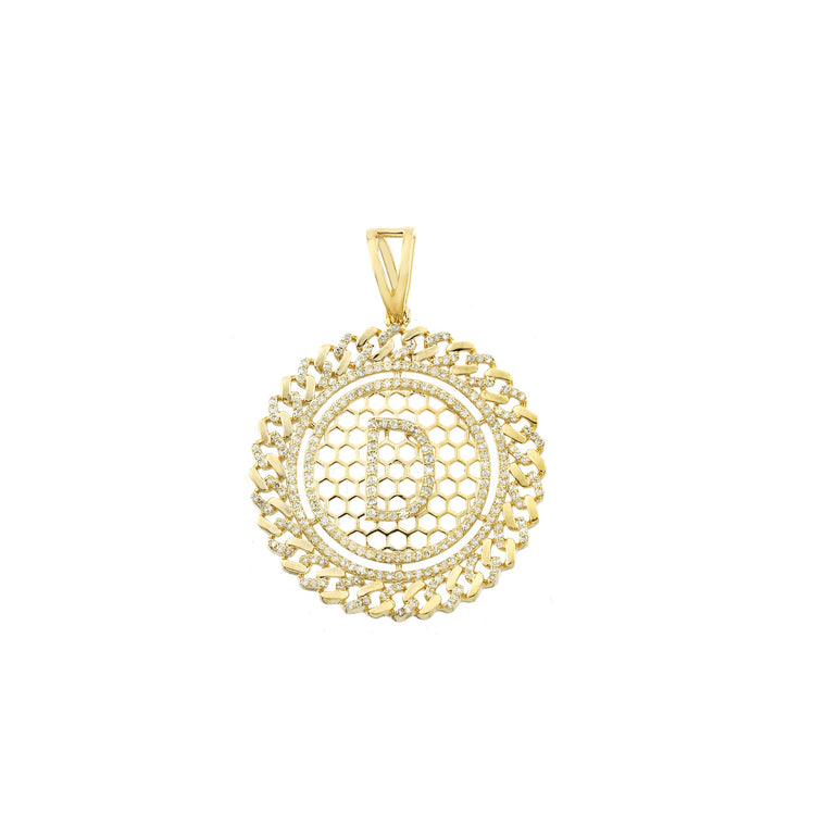 Yellow Gold Cuban Circle Initial Pendant With Diamond