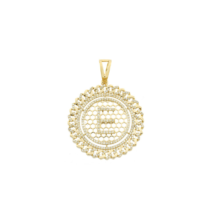 Yellow Gold Cuban Circle Initial Pendant With Diamond