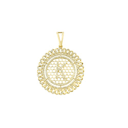 Yellow Gold Cuban Circle Initial Pendant With Diamond