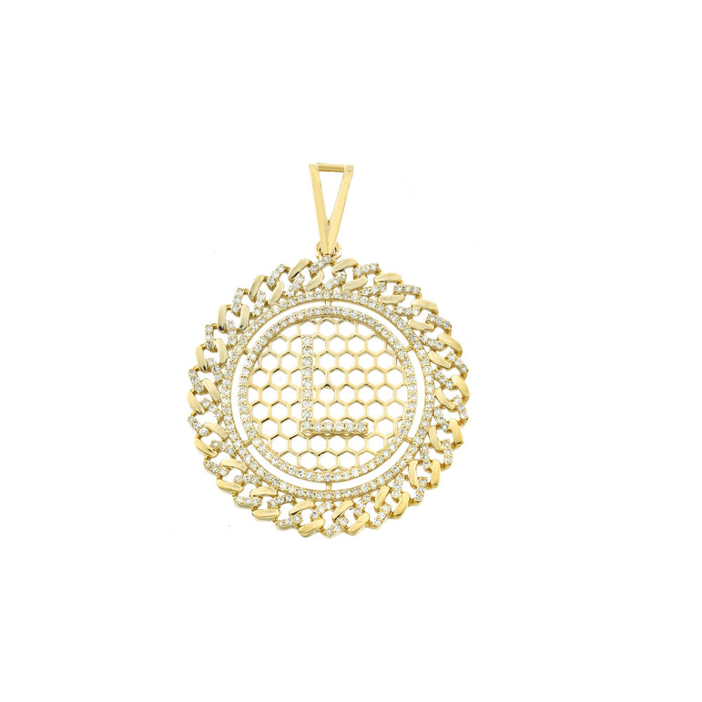 Yellow Gold Cuban Circle Initial Pendant With Diamond