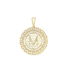 Yellow Gold Cuban Circle Initial Pendant With Diamond