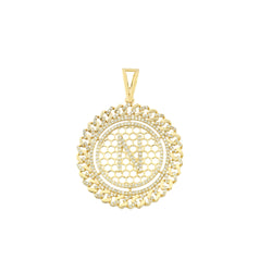 Yellow Gold Cuban Circle Initial Pendant With Diamond