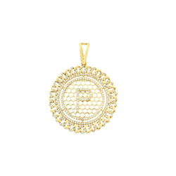 Yellow Gold Cuban Circle Initial Pendant With Diamond