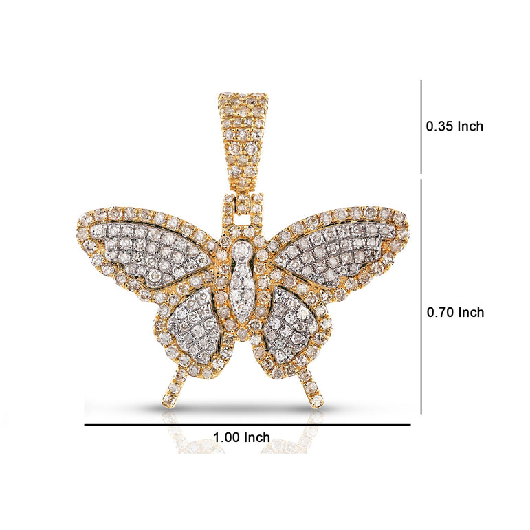 0.99 Cts.Yellow Gold Round Diamond Butterfly Pendant