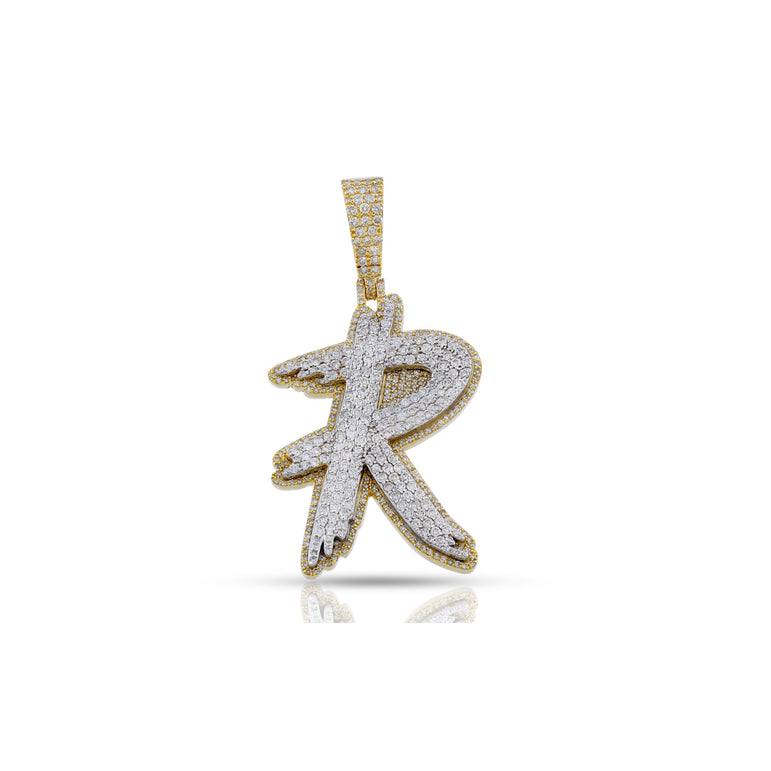 Yellow Gold White Round Diamond Initial Pendant by Rafaela Jewelry