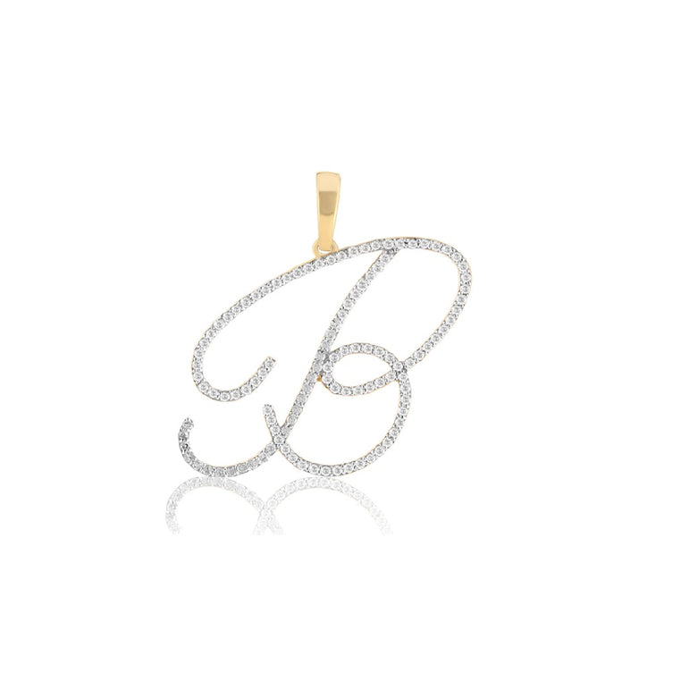 10K Yellow Gold Round Diamond Initial Pendant