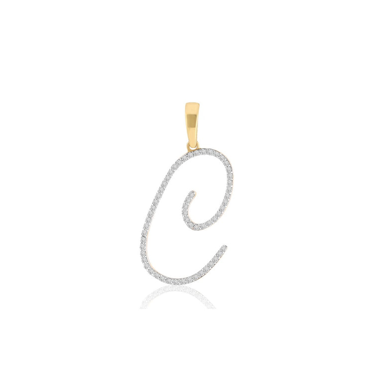 10K Yellow Gold Round Diamond Initial Pendant