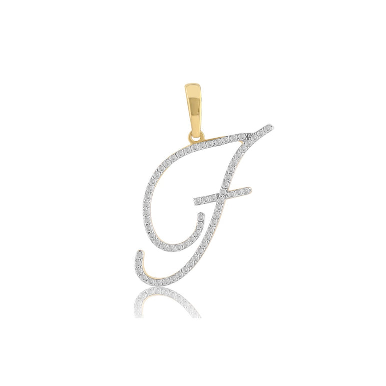 10K Yellow Gold Round Diamond Initial Pendant